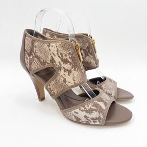 NEW ISOLA Shoes Size 9 Neoprene Snakeskin Nude Natural Gold Zipper Animal NWOT